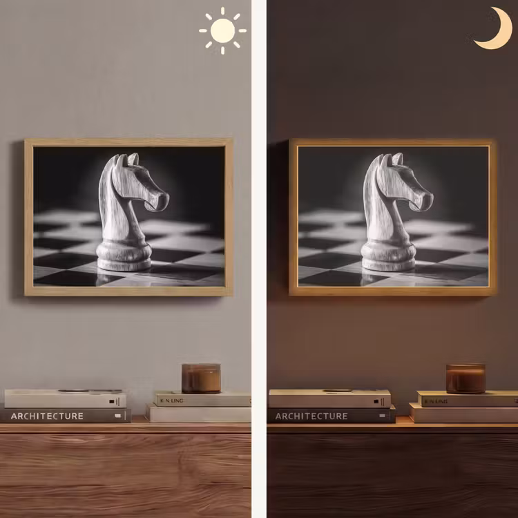 Paard - Hout - Schaalbord - Zwart Light Box met batterij (Wandlamp) middel -sfeer3