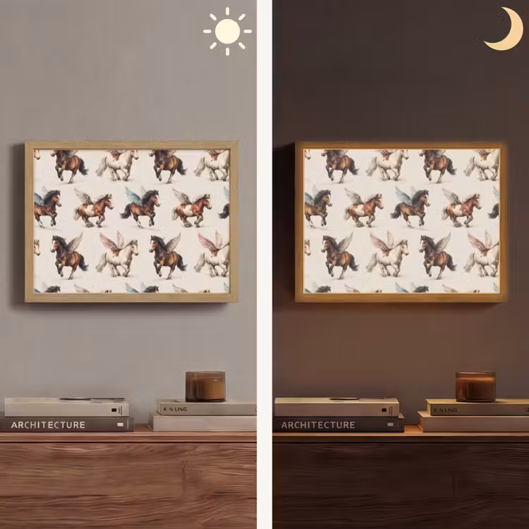 Paarden - Vleugels - Kleurrijk Light Box met batterij (Wandlamp) middel 907 -sfeer3