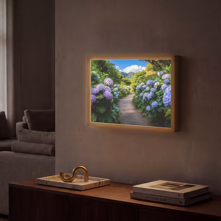 Hortsensia - Pad - Bloemen Light Box met batterij (Wandlamp) middel -sfeer1