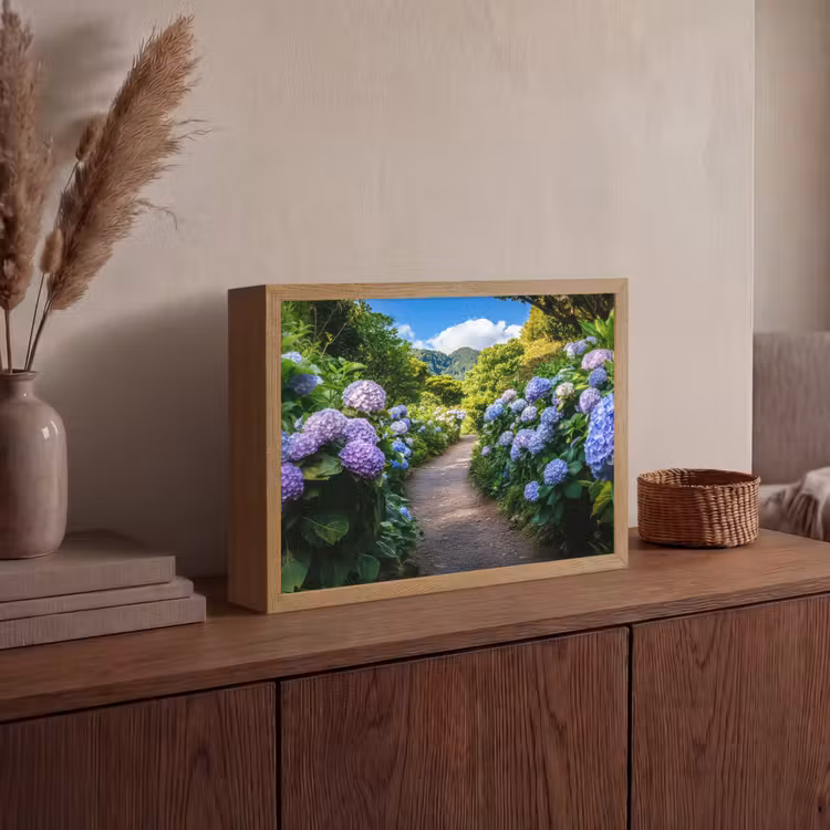 Hortsensia - Pad - Bloemen Light Box met batterij (Wandlamp) middel -sfeer2