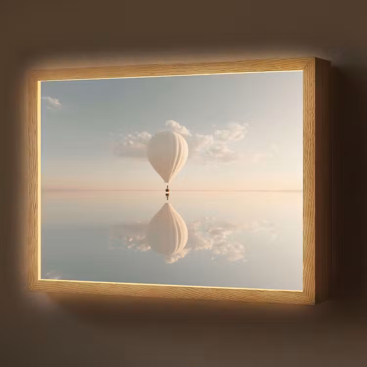 Luchtballon - Wolken - Water - Blauw Light Box met batterij (Wandlamp) middel -z3d_website