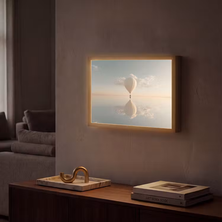 Luchtballon - Wolken - Water - Blauw Light Box met batterij (Wandlamp) middel -sfeer1