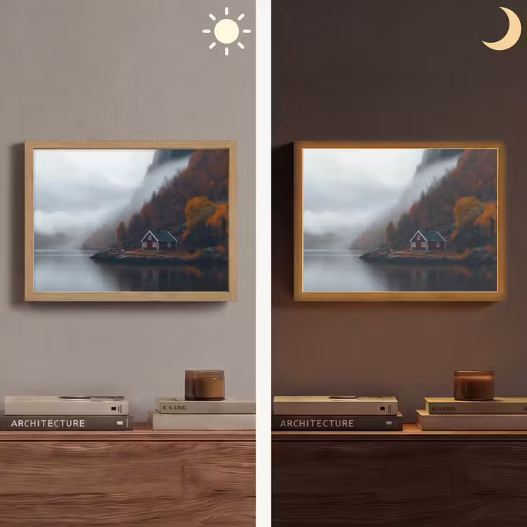 Huis - Rood - Bergen - Water Light Box met batterij (Wandlamp) middel -sfeer3