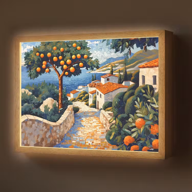 Huizen - Mozaïek - Sinaasappelbomen - Zee Light Box met batterij (Wandlamp) middel -z3d_website