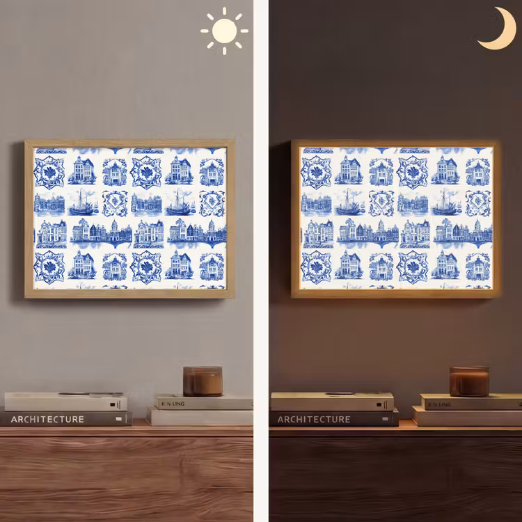 Huizen - Schepen - Blauw Light Box met batterij (Wandlamp) middel 907 -sfeer3