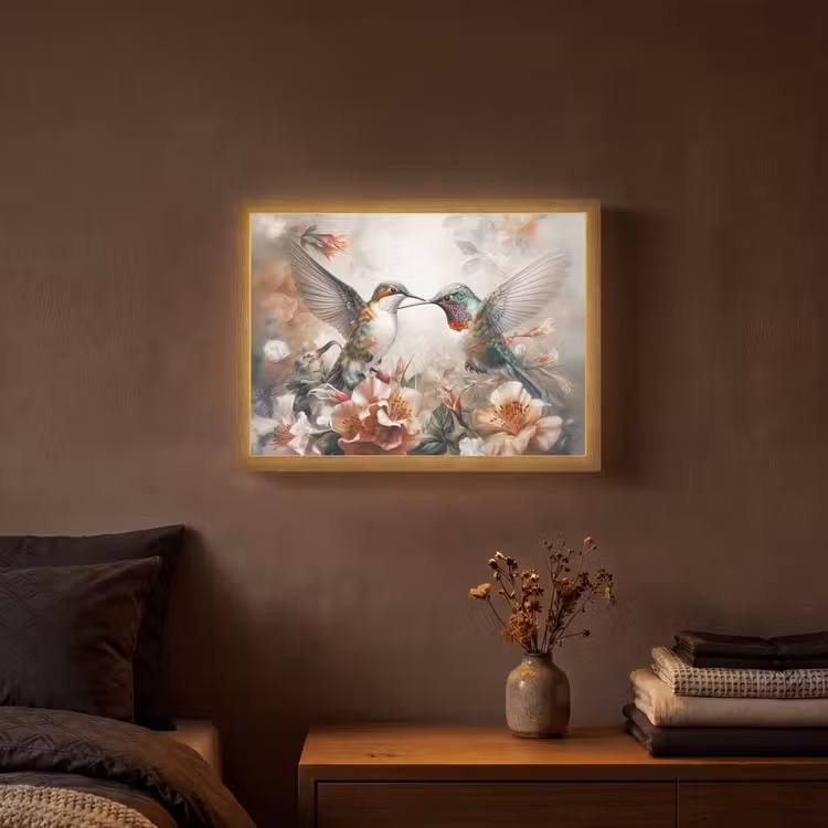 Kolibrie - Vogels - Bloemen - Natuur Light Box met batterij (Wandlamp) middel -sfeer4