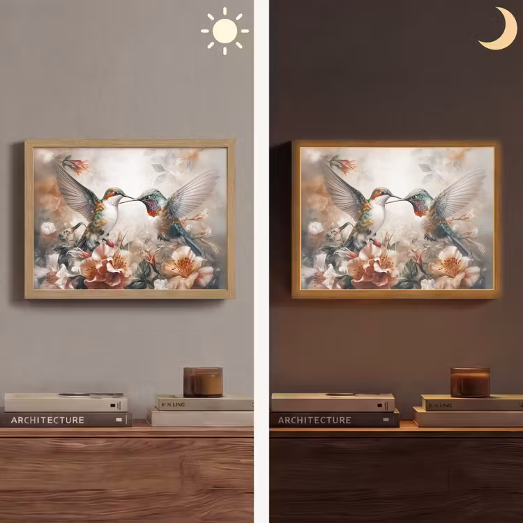 Kolibrie - Vogels - Bloemen - Natuur Light Box met batterij (Wandlamp) middel -sfeer3