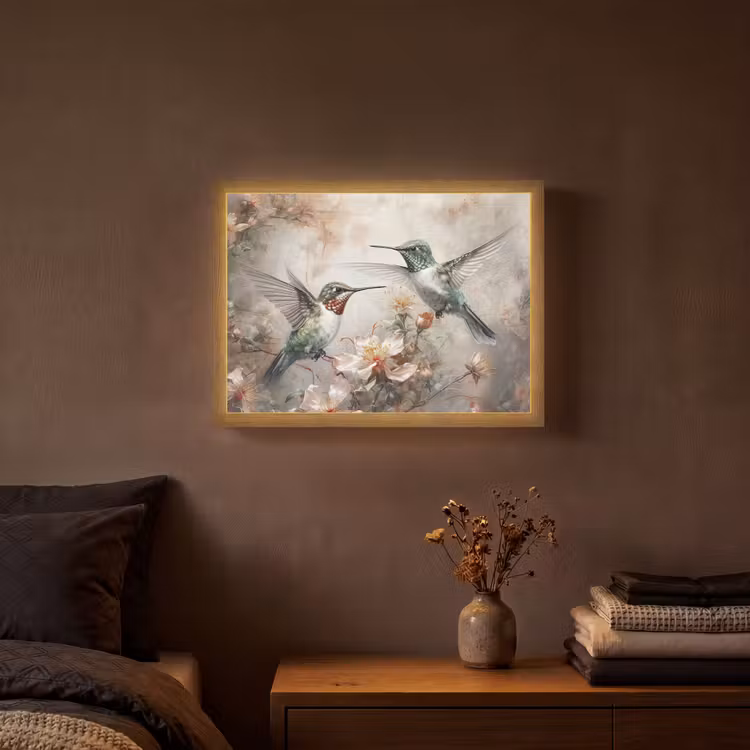 Kolibrie - Vogels - Bloemen - Planten Light Box met batterij (Wandlamp) middel -sfeer4