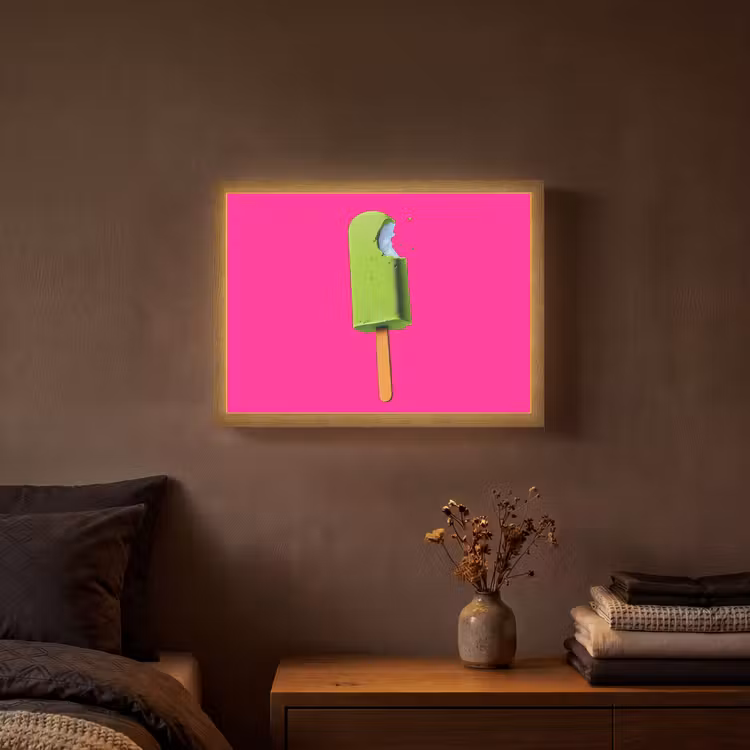 Ijsje - Stokje - Minimalistisch - Groen Light Box met batterij (Wandlamp) middel -sfeer4