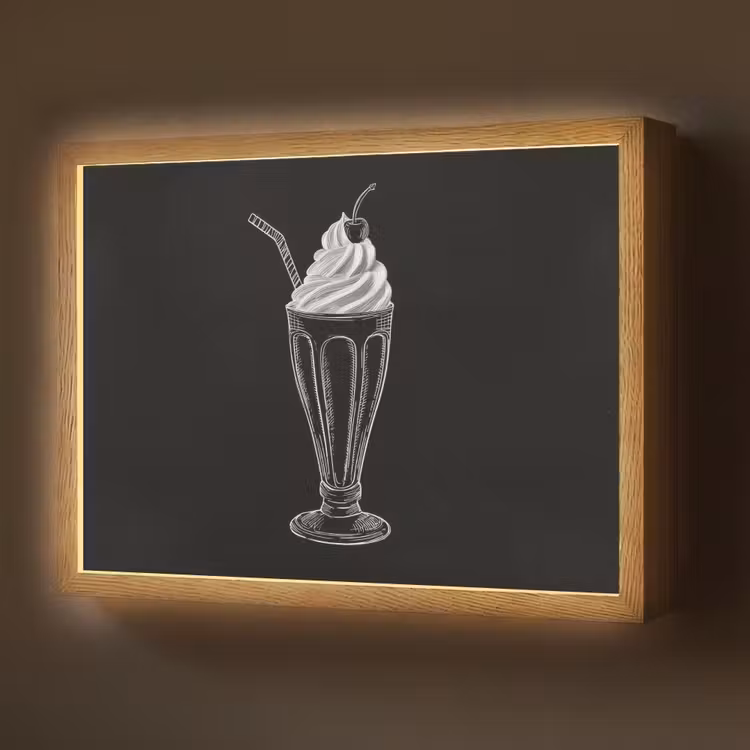Ijscoupe - Kers - Krijtstijl - Slagroom Light Box met batterij (Wandlamp) middel -z3d_website