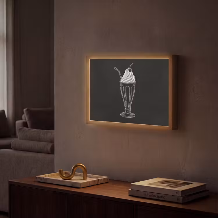 Ijscoupe - Kers - Krijtstijl - Slagroom Light Box met batterij (Wandlamp) middel -sfeer1