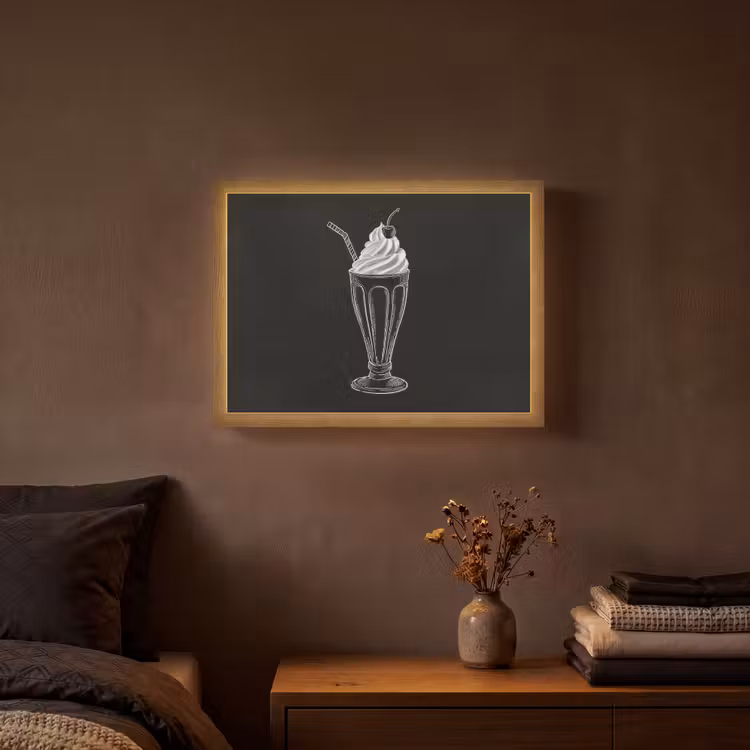 Ijscoupe - Kers - Krijtstijl - Slagroom Light Box met batterij (Wandlamp) middel -sfeer4