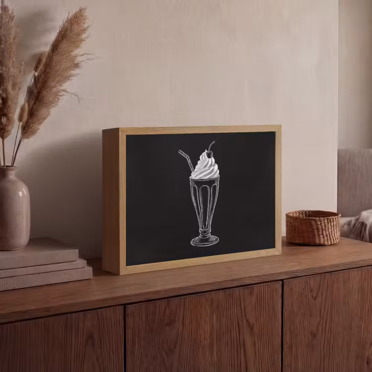 Ijscoupe - Kers - Krijtstijl - Slagroom Light Box met batterij (Wandlamp) middel -sfeer2