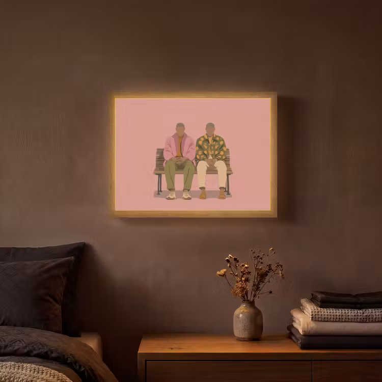 Illustratie - Bankje - Personen - Minimalistisch Light Box met batterij (Wandlamp) middel -sfeer4