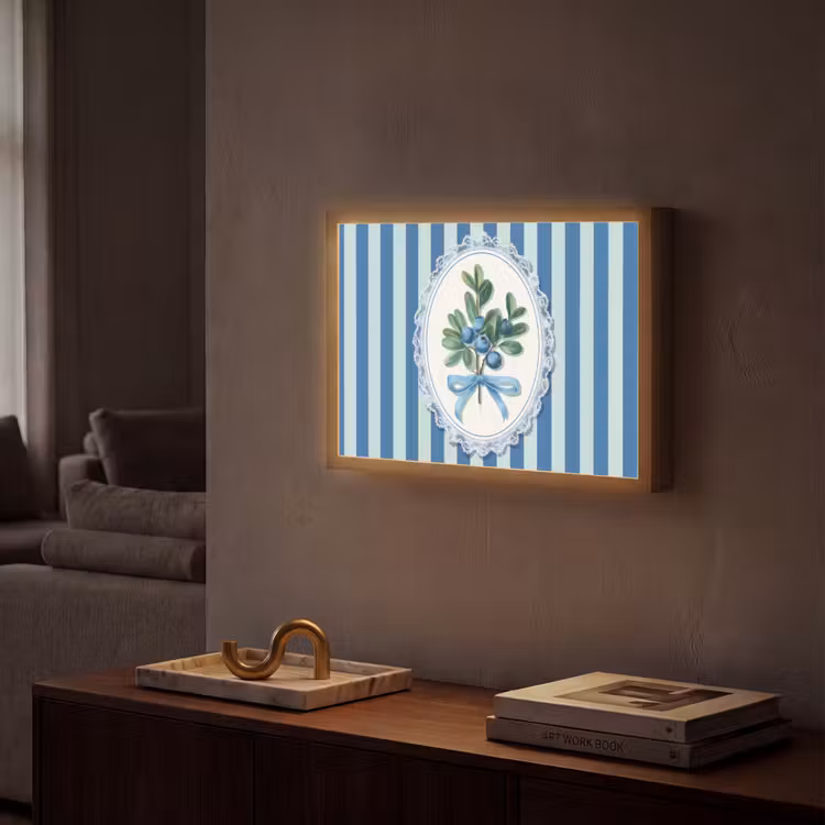 Illustratie - Bessen - Blauw - Strepen Light Box met batterij (Wandlamp) middel -sfeer1