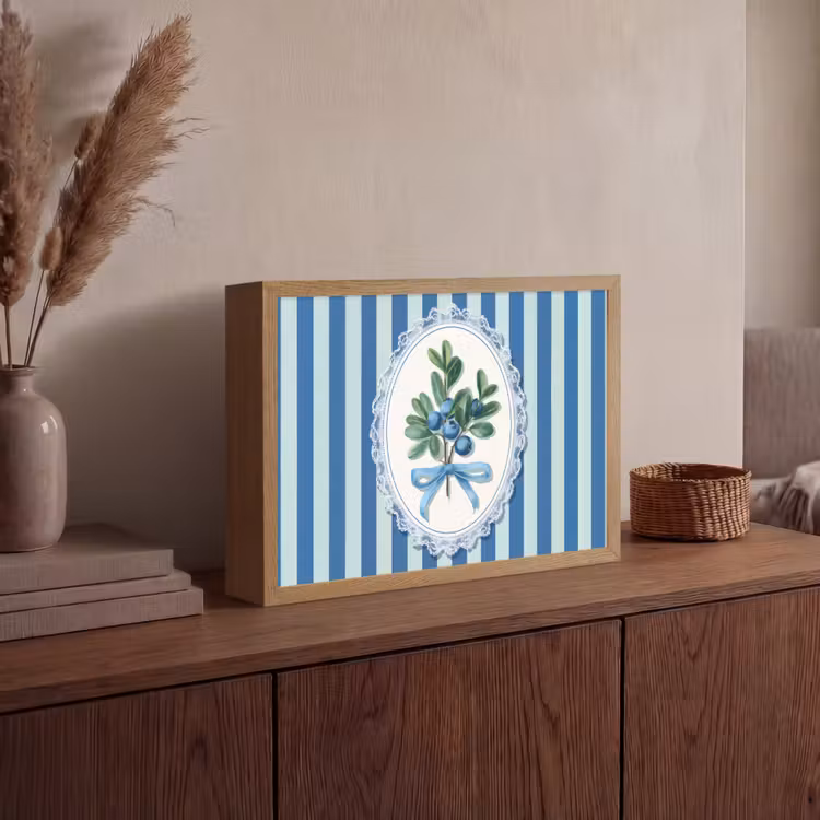 Illustratie - Bessen - Blauw - Strepen Light Box met batterij (Wandlamp) middel -sfeer2