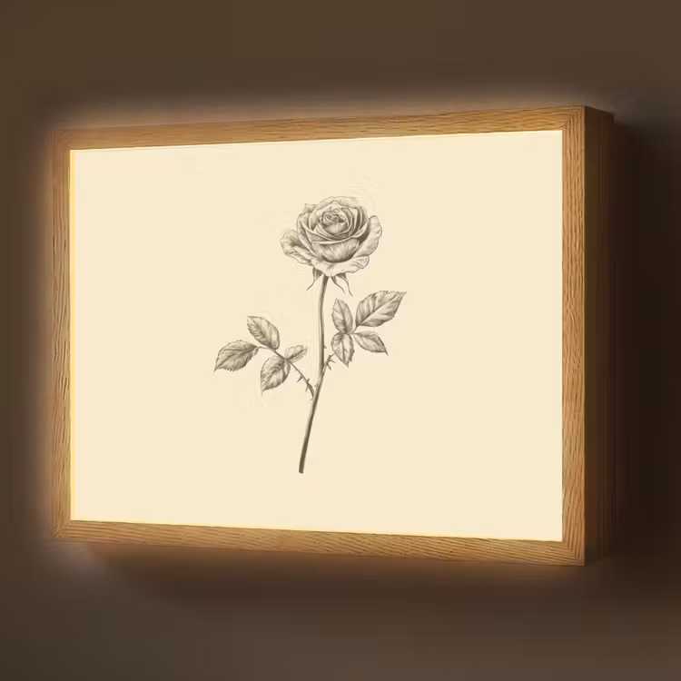 Illustratie - Zwart - Roos Light Box met batterij (Wandlamp) middel -z3d_website