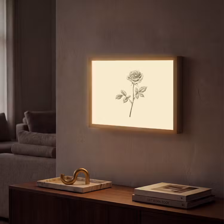 Illustratie - Zwart - Roos Light Box met batterij (Wandlamp) middel -sfeer1