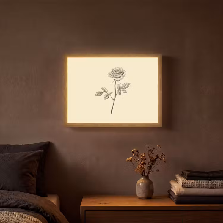 Illustratie - Zwart - Roos Light Box met batterij (Wandlamp) middel -sfeer4