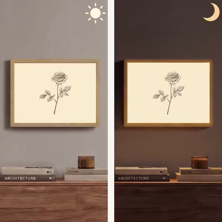 Illustratie - Zwart - Roos Light Box met batterij (Wandlamp) middel -sfeer3
