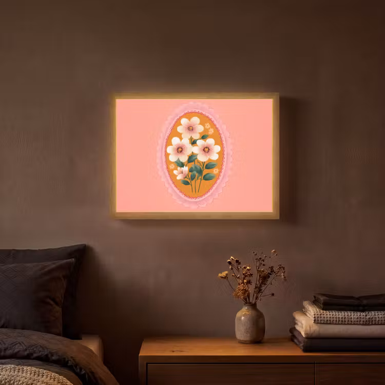 Illustratie - Bloemen - Rand - Roze Light Box met batterij (Wandlamp) middel -sfeer4
