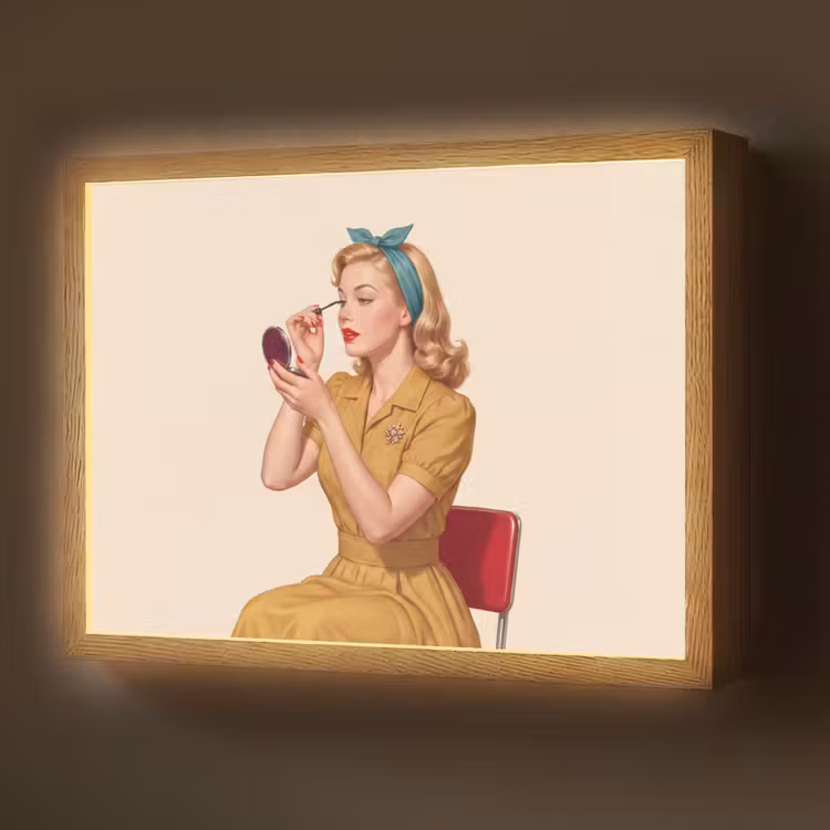 Illustratie - Mascara - Vrouw - Geel Light Box met batterij (Wandlamp) middel -z3d_website