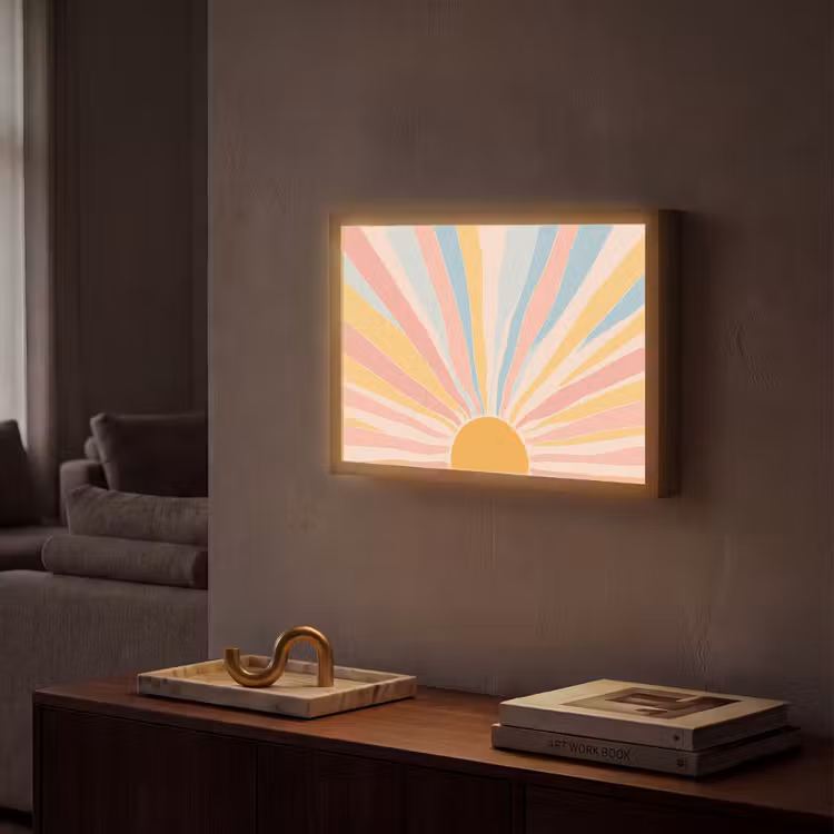 Illustratie - Zon - Pastelkleuren Light Box met batterij (Wandlamp) middel -sfeer1