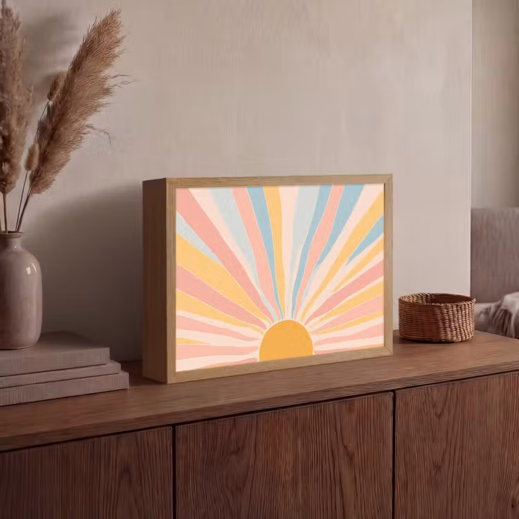 Illustratie - Zon - Pastelkleuren Light Box met batterij (Wandlamp) middel -sfeer2