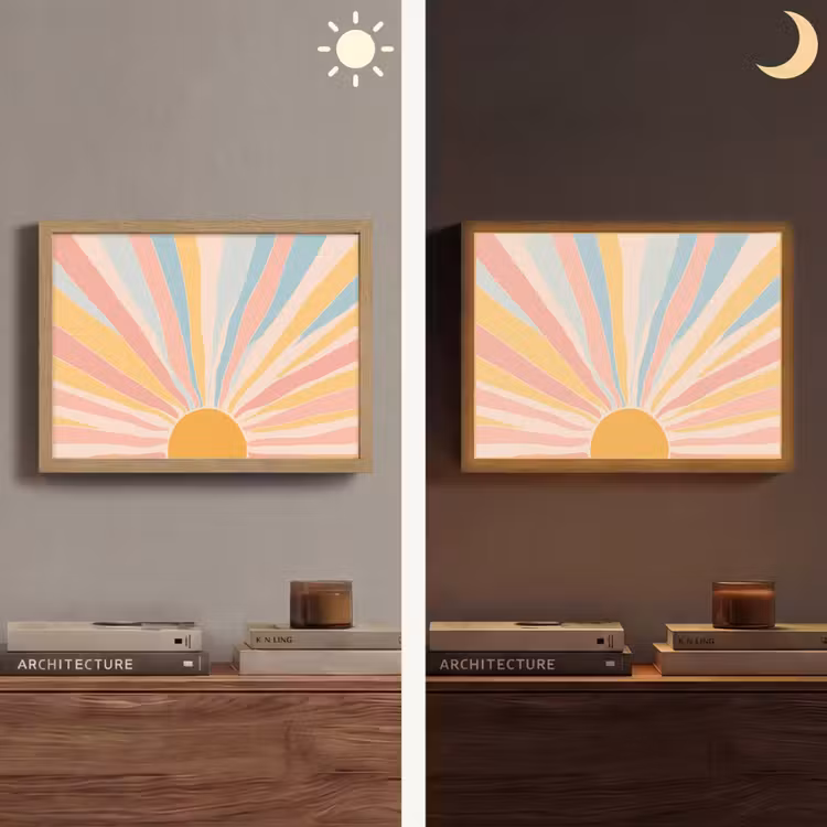 Illustratie - Zon - Pastelkleuren Light Box met batterij (Wandlamp) middel -sfeer3