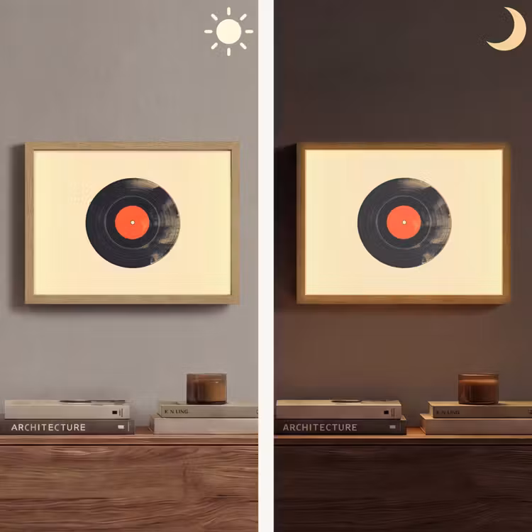Illustratie - Vinylplaat - Beige - Vintage Light Box met batterij (Wandlamp) middel -sfeer3