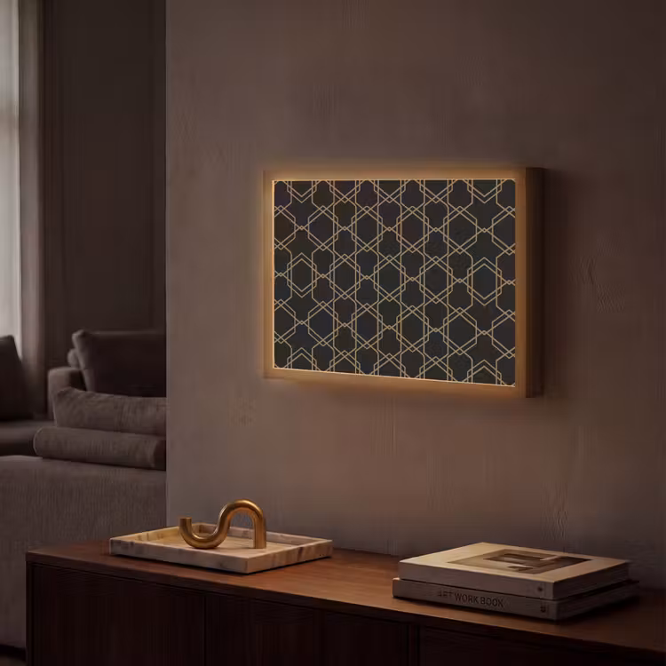 Verweven - Zeshoeken - Zwart - Goud Light Box met batterij (Wandlamp) middel 907 -sfeer1