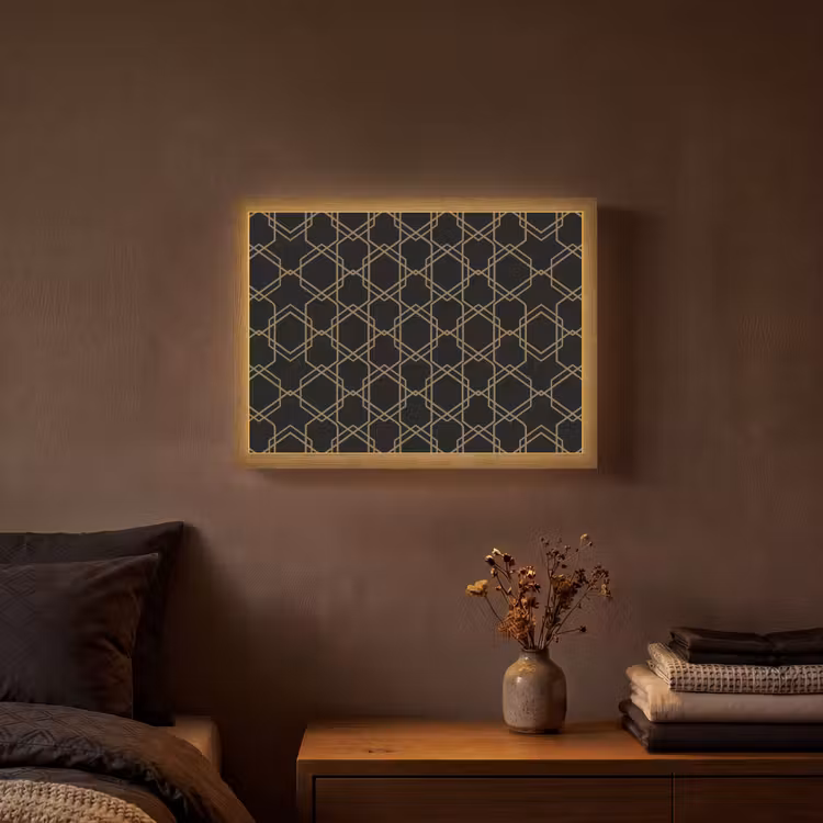 Verweven - Zeshoeken - Zwart - Goud Light Box met batterij (Wandlamp) middel 907 -sfeer4