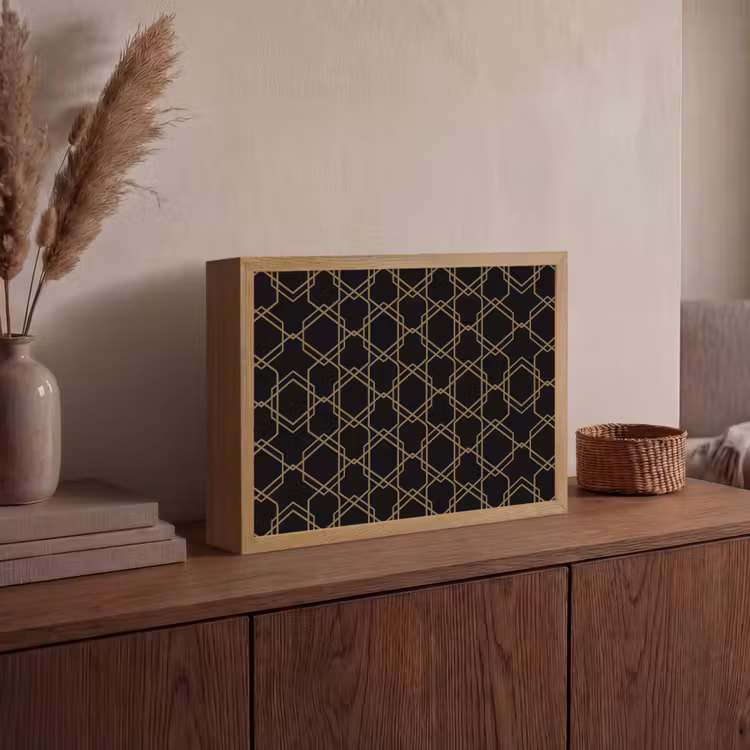 Verweven - Zeshoeken - Zwart - Goud Light Box met batterij (Wandlamp) middel 907 -sfeer2