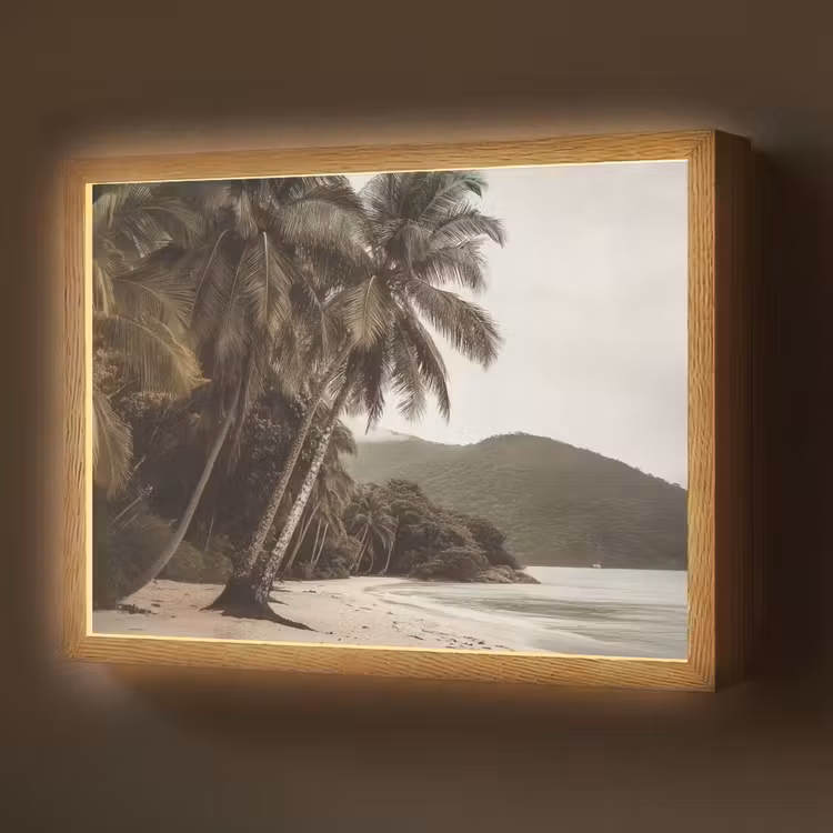 Eiland - Palmboom - Zee Light Box met batterij (Wandlamp) middel -z3d_website