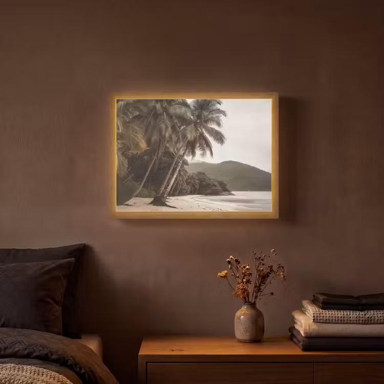 Eiland - Palmboom - Zee Light Box met batterij (Wandlamp) middel -sfeer4