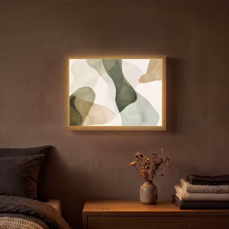 Japandi - Abstract - Groen Light Box met batterij (Wandlamp) middel -sfeer4