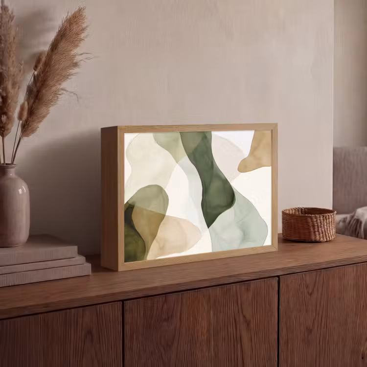 Japandi - Abstract - Groen Light Box met batterij (Wandlamp) middel -sfeer2