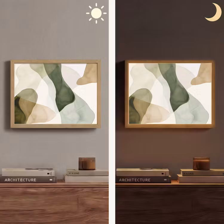 Japandi - Abstract - Groen Light Box met batterij (Wandlamp) middel -sfeer3