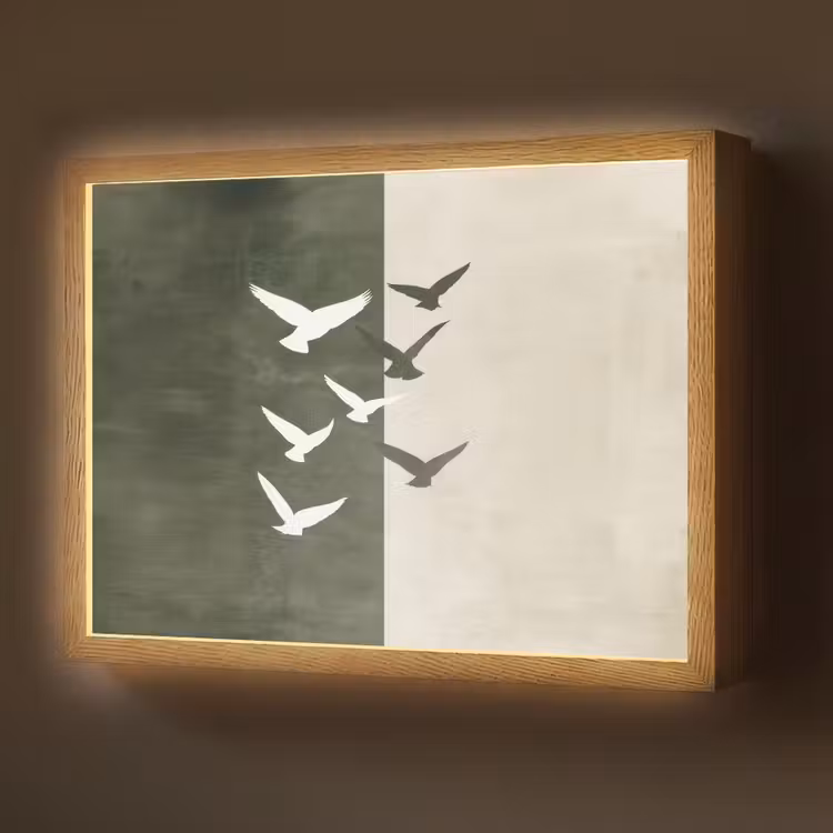 Japandi - Vogel - Groen Light Box met batterij (Wandlamp) middel -z3d_website