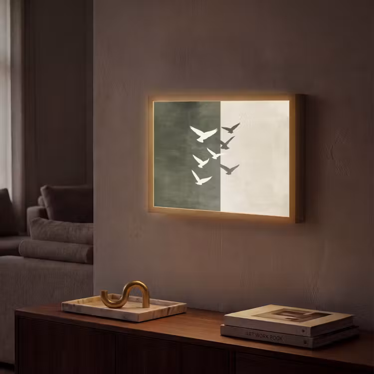 Japandi - Vogel - Groen Light Box met batterij (Wandlamp) middel -sfeer1