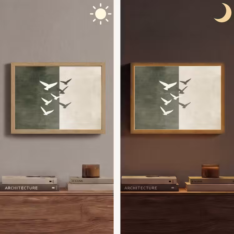 Japandi - Vogel - Groen Light Box met batterij (Wandlamp) middel -sfeer3