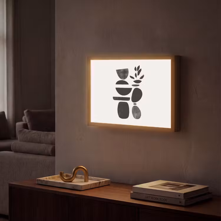 Japandi - Zwart - Abstract Light Box met batterij (Wandlamp) middel -sfeer1
