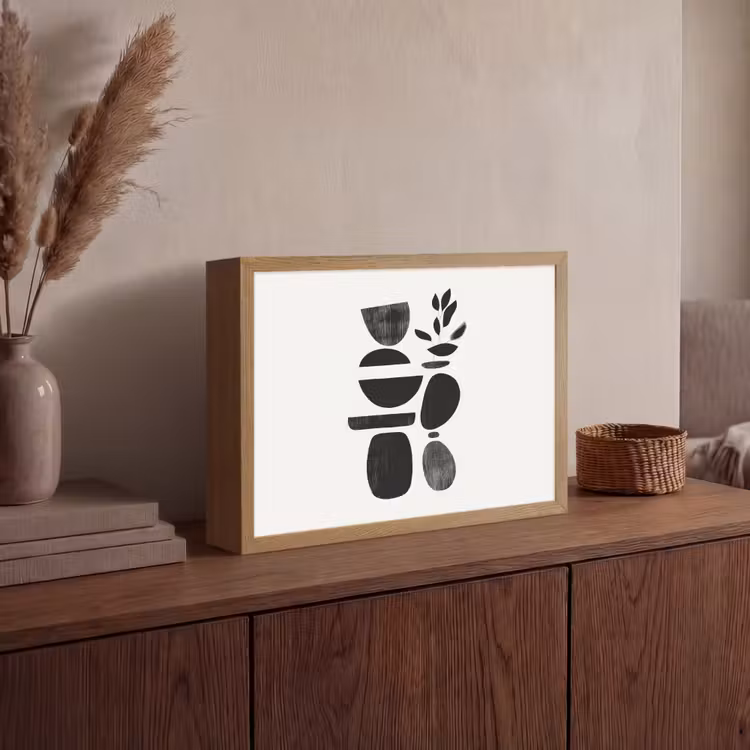 Japandi - Zwart - Abstract Light Box met batterij (Wandlamp) middel -sfeer2