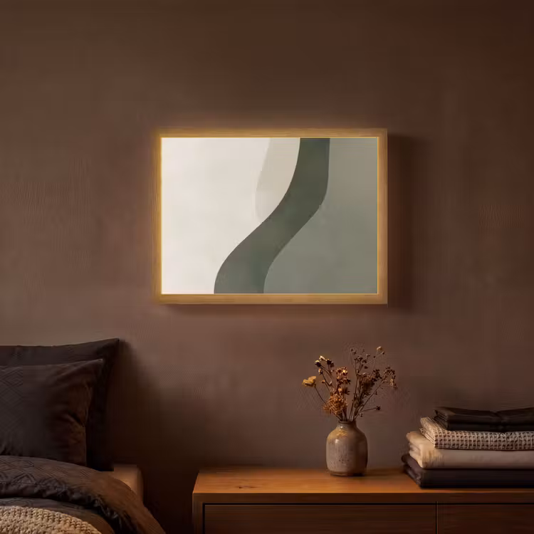 Japandi - Groen - Abstract - Modern Light Box met batterij (Wandlamp) middel -sfeer4