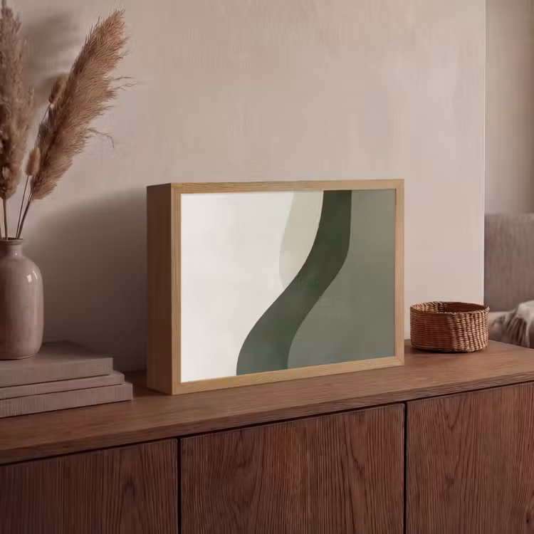 Japandi - Groen - Abstract - Modern Light Box met batterij (Wandlamp) middel -sfeer2