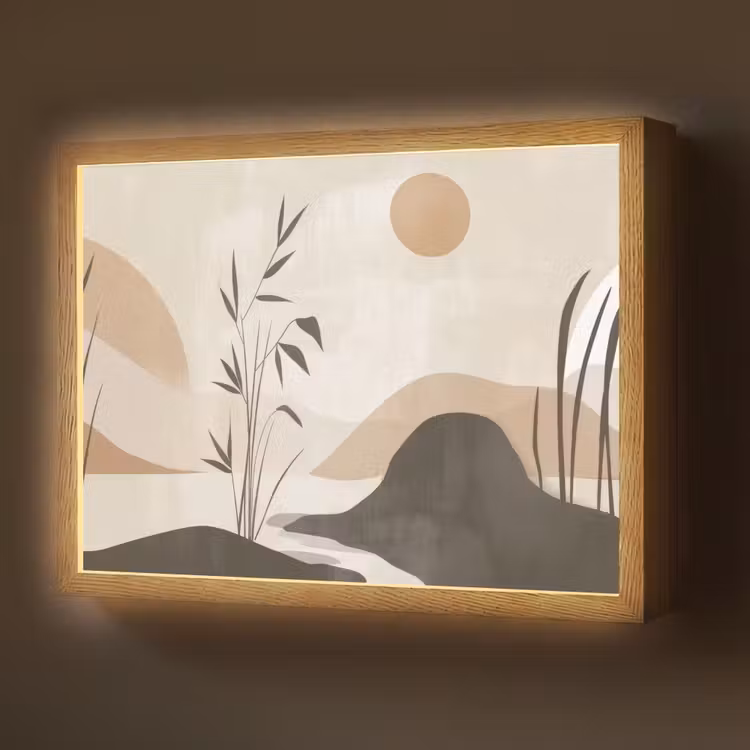 Japandi - Landschap - Beige Light Box met batterij (Wandlamp) middel -z3d_website