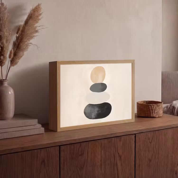 Japandi - Wabi sabi - Beige Light Box met batterij (Wandlamp) middel -sfeer2