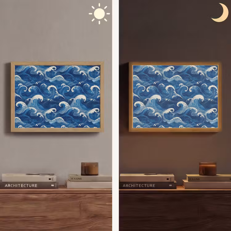Japans - Oceaan - Golven - Blauw Light Box met batterij (Wandlamp) middel 907 -sfeer3