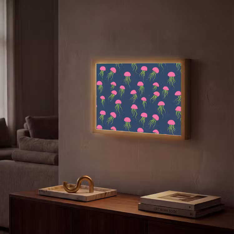 Kwallen - Diepzee - Neon Light Box met batterij (Wandlamp) middel 907 -sfeer1