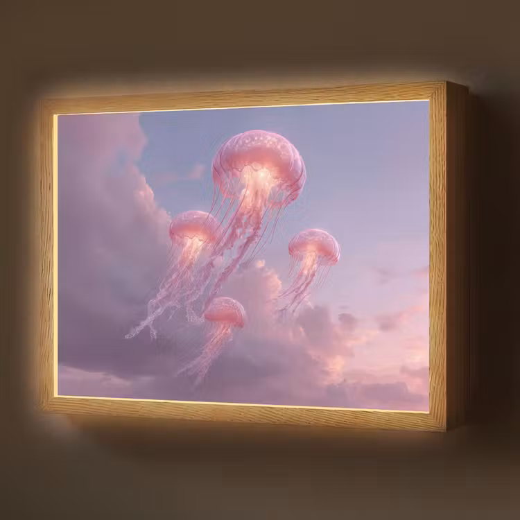 Kwallen - Roze - Wolken Light Box met batterij (Wandlamp) middel -z3d_website